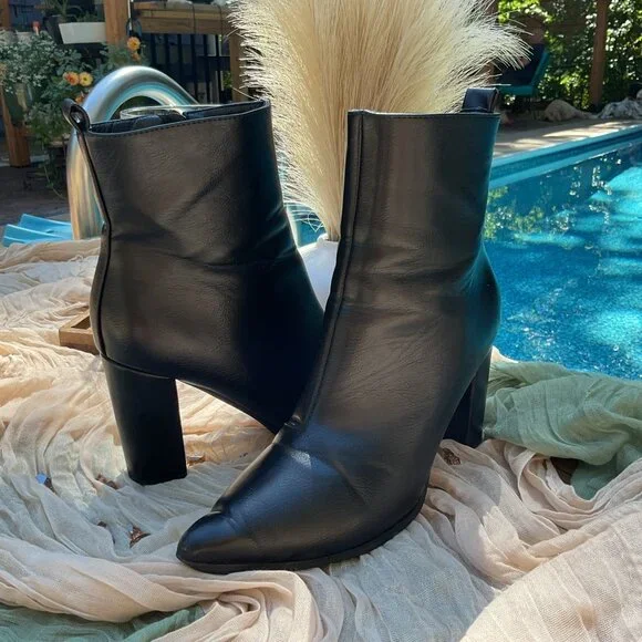 Women's Black Heel Ankle Boots - Picture 2 of 9